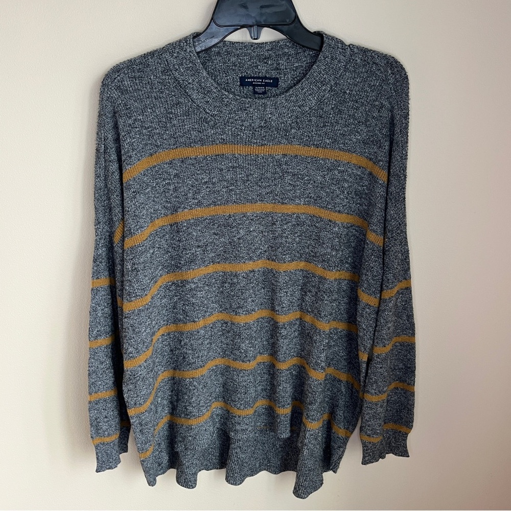 American eagle jeggings fit grey brown striped crewneck sweater tunic knit XL